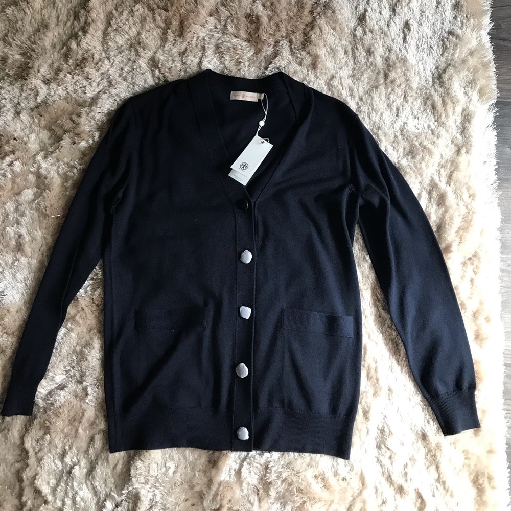 Tory Burch Navy Blue V Neck Cardigans